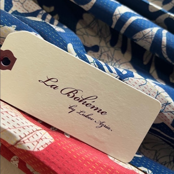 BCBGMAXAZRIA La Boheme Red/ Blue Laguna Deco Floral 100% Silk Slip Dress NWT - Picture 4 of 8